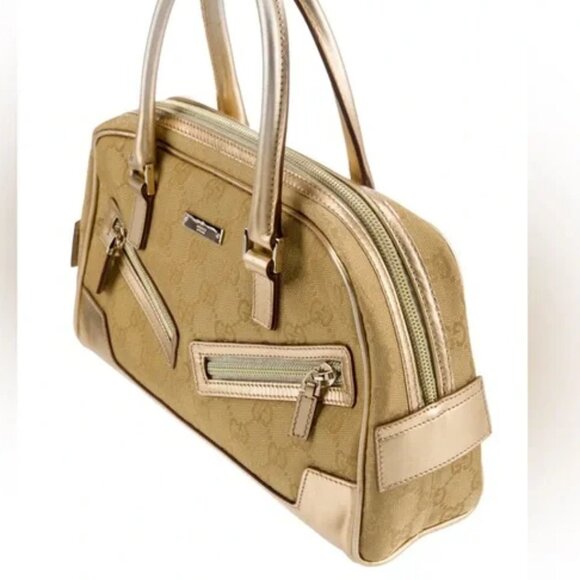 SALE! Vintage Gucci Princy GG Logo Gold Bowler Boston Bag Satchel Canvas Leather - Picture 13 of 16